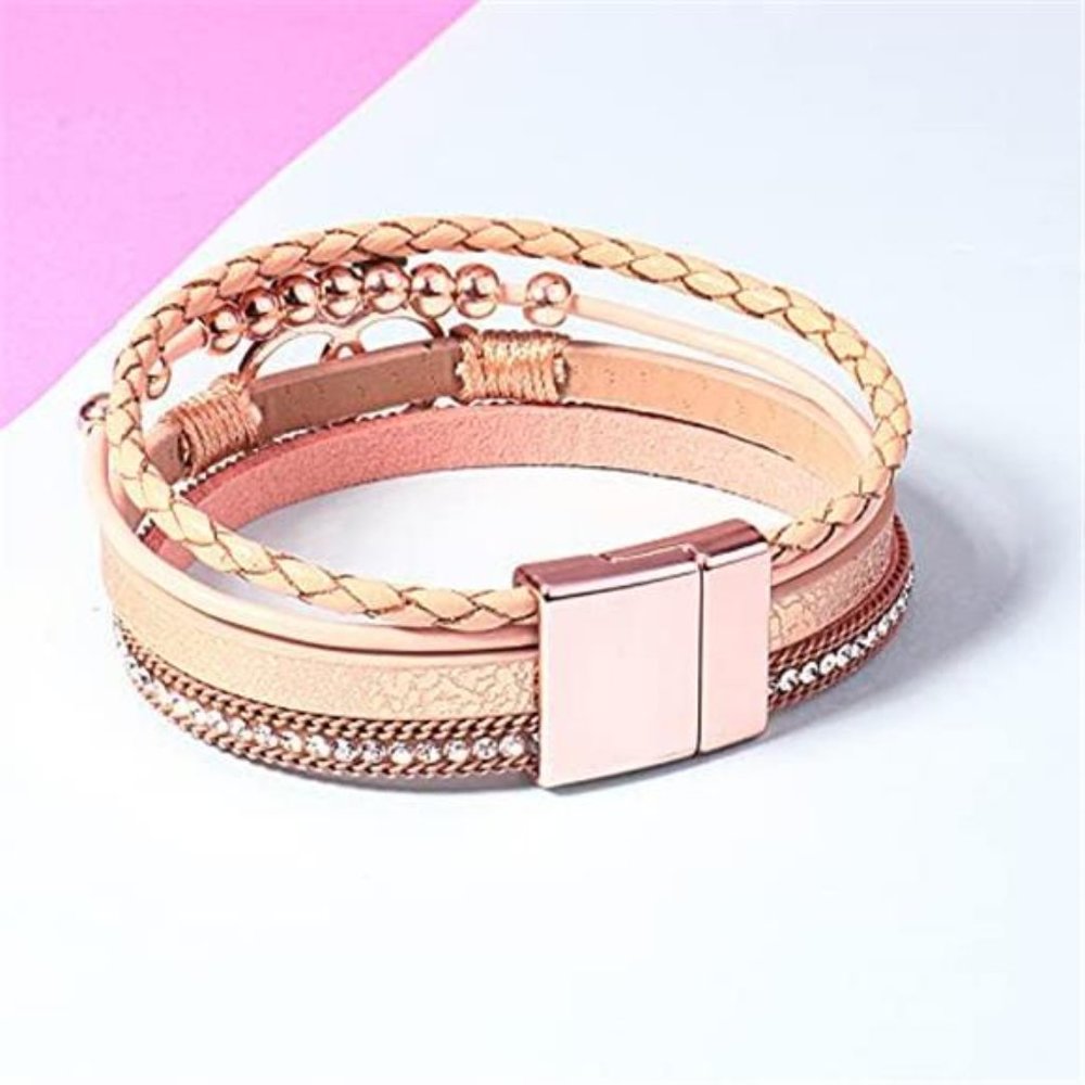 Boho Wrap Bracelets Leather Cuff Bangle Gold Bead… - image 3